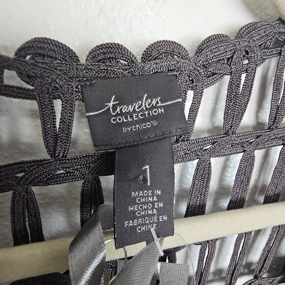 Chicos Travelers Brown Crochet Cardigan Jacket Womens 1 Open Front Duster - Picture 6 of 8